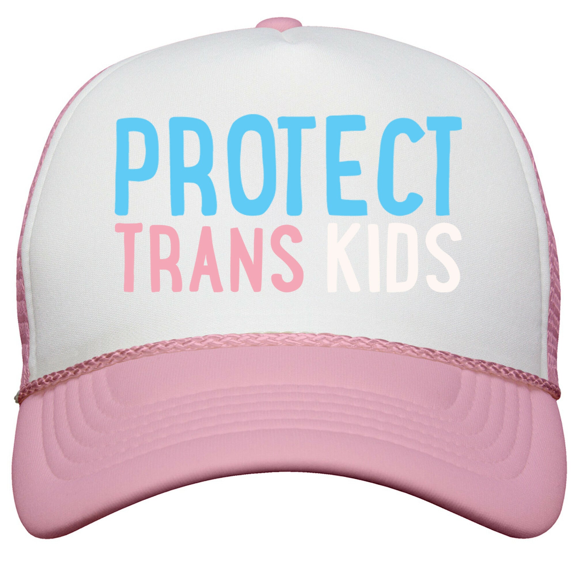 Protect Trans Kids White Print Snapback Trucker Hat